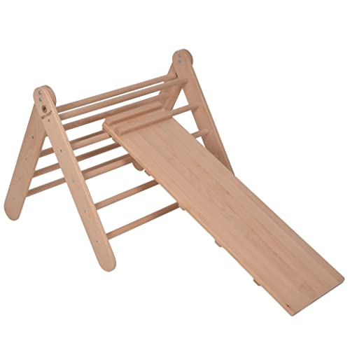 GOODEX Kletterdreieck mit Rutsche verstellbar Klettergerüst Indoor Pikler Dreieck Sprossendreieck aufklappbar massives Holz für Kinder Babys Montessori Spielzeug ab 10 Monate