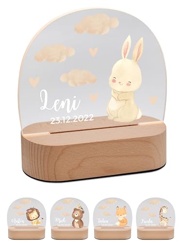 Bärenfreunde® - Personalisiertes Nachtlicht für Babys - Individuelle Nachttischlampe für Kinder - Personalisierte Geschenke Kinder - Babygeschenk - Geschenk zur Geburt (Hase)