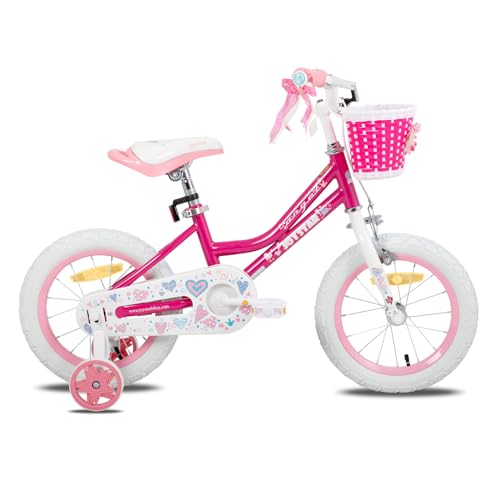 JOYSTAR 14 Zoll Kinderfahrrad für 3 4 5 Jahre alte Mädchen, 14 Zoll Mädchenfahrrad mit Stützrädern und Korb, Rosa