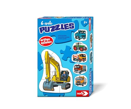 Noris 606012167 - 6 erste Puzzles: Fahrzeuge (Puzzle ab 3 Jahre) - Kinderpuzzle mit Traktor & Co., 6 Puzzles mit je 2-5 großen Teilen, Spielzeug für Kleinkinder & Kinder