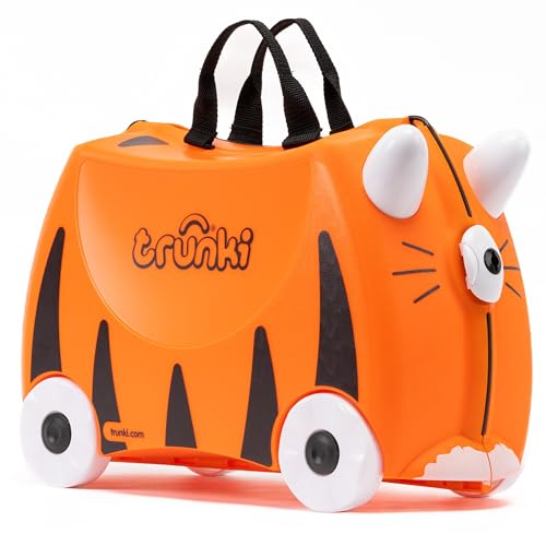 Trunki Handgepäck und Kinderkoffer zum Draufsitzen | Kinder Risen Geschenk für Mädchen und Jungen | Trolley Tipu Tiger (Orange)
