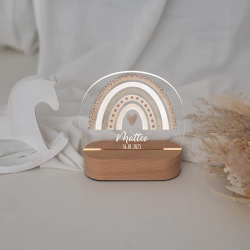 wunderwunsch® - Personalisiertes Nachtlicht für Babys - Individuelle Nachttischlampe für Kinder - Personalisierte Geschenke Kinder - Babygeschenk - Geschenk zur Geburt (beige)