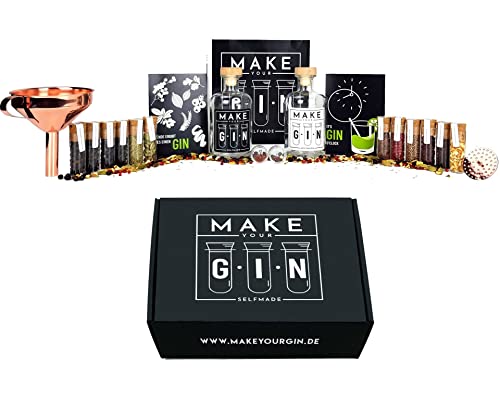 Make Your Gin Geschenkset Geschenkbox Gin zum Selbermachen - 14 Hochwertige Botanicals + Bar Trichter + Anleitung mit Rezept - 11 verschiedene Gewürze - Gin-Baukasten - Geschenk für Mann und Frau