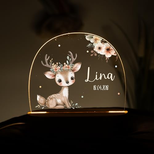 Kidsmood - Personalisierte Nachtlampe für Kinder mit Wunschnamen, Individuelles Nachtlicht mit Tiermotiv als Geschenk für Kinder zur Taufe oder Geburt