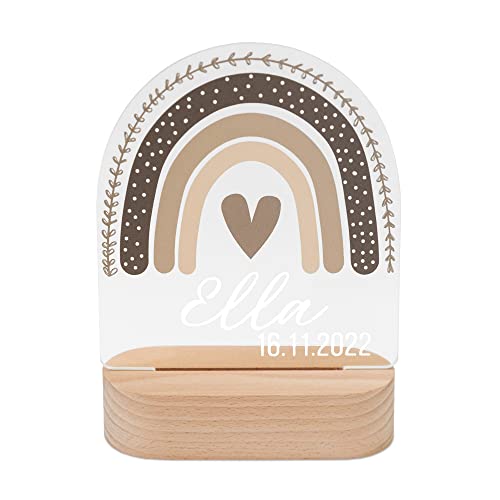 wunderwunsch - Personalisiertes Nachtlicht für Babys - Individuelle Nachttischlampe für Kinder - Personalisierte Geschenke Kinder - Babygeschenk - Geschenk zur Geburt, Bambus + Acrylglas