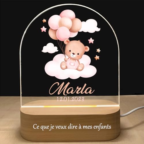 YiLingYiJiu Personalisiertes Baby Nachtlicht Geschenk,individuelle Led Nachttischlampe Kinder,Taufgeschenke für Neugeborene/Jungen/Mädchen,Zur Geburt Geschenk,Originelles Geschenk (Ours_14)