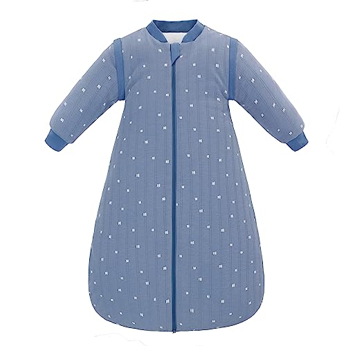 amo nenes Babyschlafsack 2.5 TOG, Baby Autumn Winter Long Sleeve Schlafsack, 100% Baumwolle, abnehmbare Ärmel, Length 72cm, 0-6 Monate (Blau)