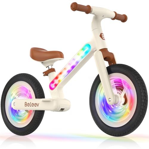 BELEEV Laufrad ab 2 Jahre, 2-5 Jahre Balance Bike LED Räder & Rahmen, Sattel Höhenverstellbar, rutschfeste Fußstütze, 360°Lenkung, 12 Zoll Räder Pannensicher, Ultraleicht Bike für Jungen Mädchen 50KG