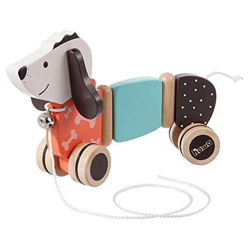 Nachziehhund Fidi aus Holz | Krabbel- und Laufspielzeug, Farbenfroh und Langlebig