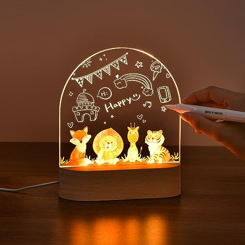 OTraki Personalisiertes Nachtlicht für Babys, Individuelle Nachttischlampe für Kinder USB Geschenke Kinder, Baby Geschenk zur Geburt für Mädchen Junge mit Animalprint, Acryl