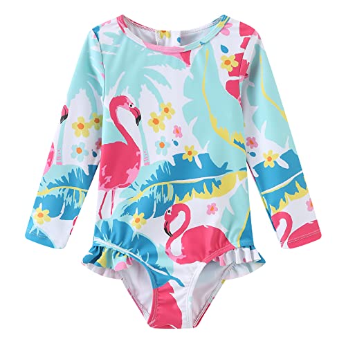 Aisyee Baby Mädchen Badeanzug Langarm Einteiliger Sonnenschutz Bademode Baby Schwimmanzug Mädchen Baby Rash Guard 62 68/3-6 Monate 12M