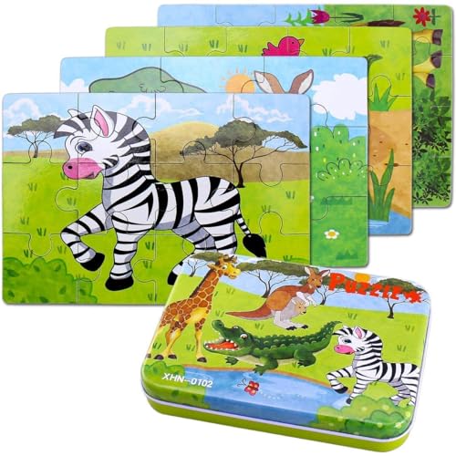 BBLIKE Kinderpuzzle 64 Stücke Puzzle für Kinder Puzzle ab 3 Vier schwierigkeitsgrade Lernspielzeug für Kinder 3 4 5 Jahren Alt (Zebra)
