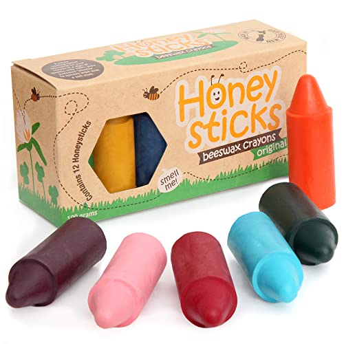 Honeysticks Wachsmalstifte aus 100 % Bienenwachs (12er-Pack) – Ungiftig Wachsmalstifte ab 1 Jahr für Kleinkinder – Natürliche Inhaltsstoffe und Lebensmittelechte Farben, Höchste Sicherheitsstandards