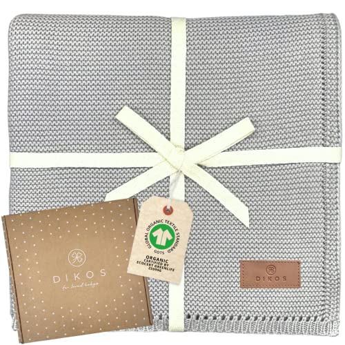 DIKOS® Babydecke grau aus *100%* GOTS BIO Baumwolle | weiche 4 Jahreszeiten Decke Strickdecke für Baby Mädchen/Junge | Kuscheldecke Schmusedecke | Baby Erstausstattung Neugeborenen Geschenk zur Geburt