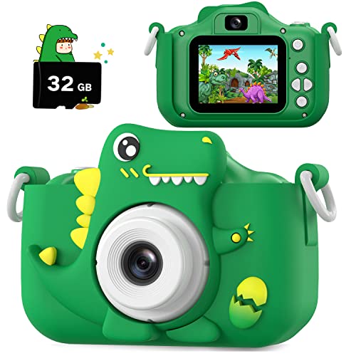 HOOMOON Dinosaurier Kamera, Selfie-Kamera, Spielzeug, Mädchen, Jungen, SD-Karte 32 GB, HD-Videorekorder 1080p, Weihnachtsgeburtstagsgeschenke für 3 4 5 6 7 8 9 10 Jahre Kinder