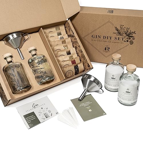 Gin Set zum Selbermachen inkl. ALKOHOL | DIY Gin Geschenkset für Frauen und Männer | Gin Baukasten mit ausgewählten Botanicals und Gewürze | Die Geschenkidee mit Alkohol | Gin Probierset