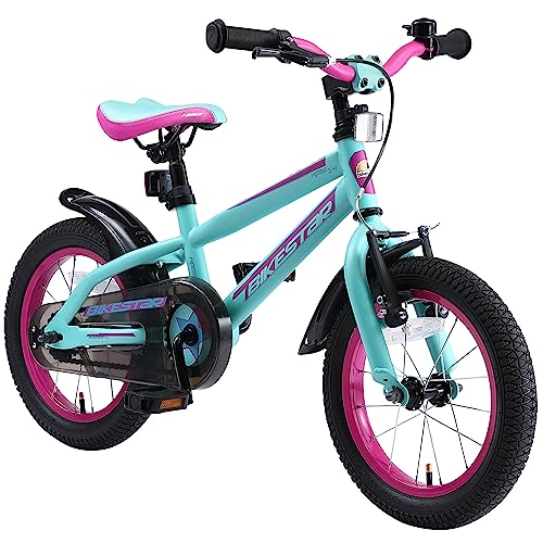 BIKESTAR Kinderfahrrad 14 Zoll für Mädchen und Jungen ab 4 Jahre | Kinderrad Urban Jungle | Fahrrad für Kinder Türkis & Berry | Risikofrei Testen