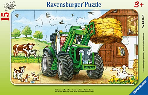 Ravensburger Kinderpuzzle - 06044 Traktor auf dem Bauernhof - Rahmenpuzzle für Kinder ab 3 Jahren, mit 15 Teilen, Meerkleurig