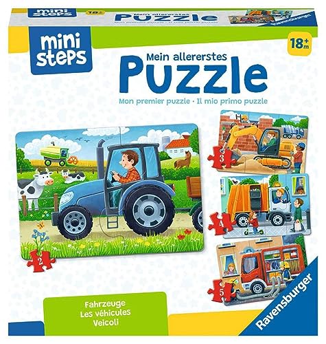 Ravensburger ministeps 4194 Mein allererstes Puzzle: Fahrzeuge - 4 erste Puzzles mit 2-5 Teilen, Spielzeug ab 18 Monate, Yellow