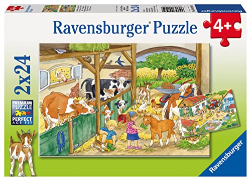 Ravensburger Kinderpuzzle - 09195 Fröhliches Landleben - Puzzle für Kinder ab 4 Jahren, mit 2x24 Teilen, Yellow