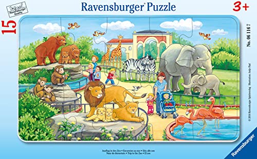 Ravensburger Kinderpuzzle - 06116 Ausflug in den Zoo - Rahmenpuzzle für Kinder ab 3 Jahren, mit 15 Teilen, Teal/Turquoise Green