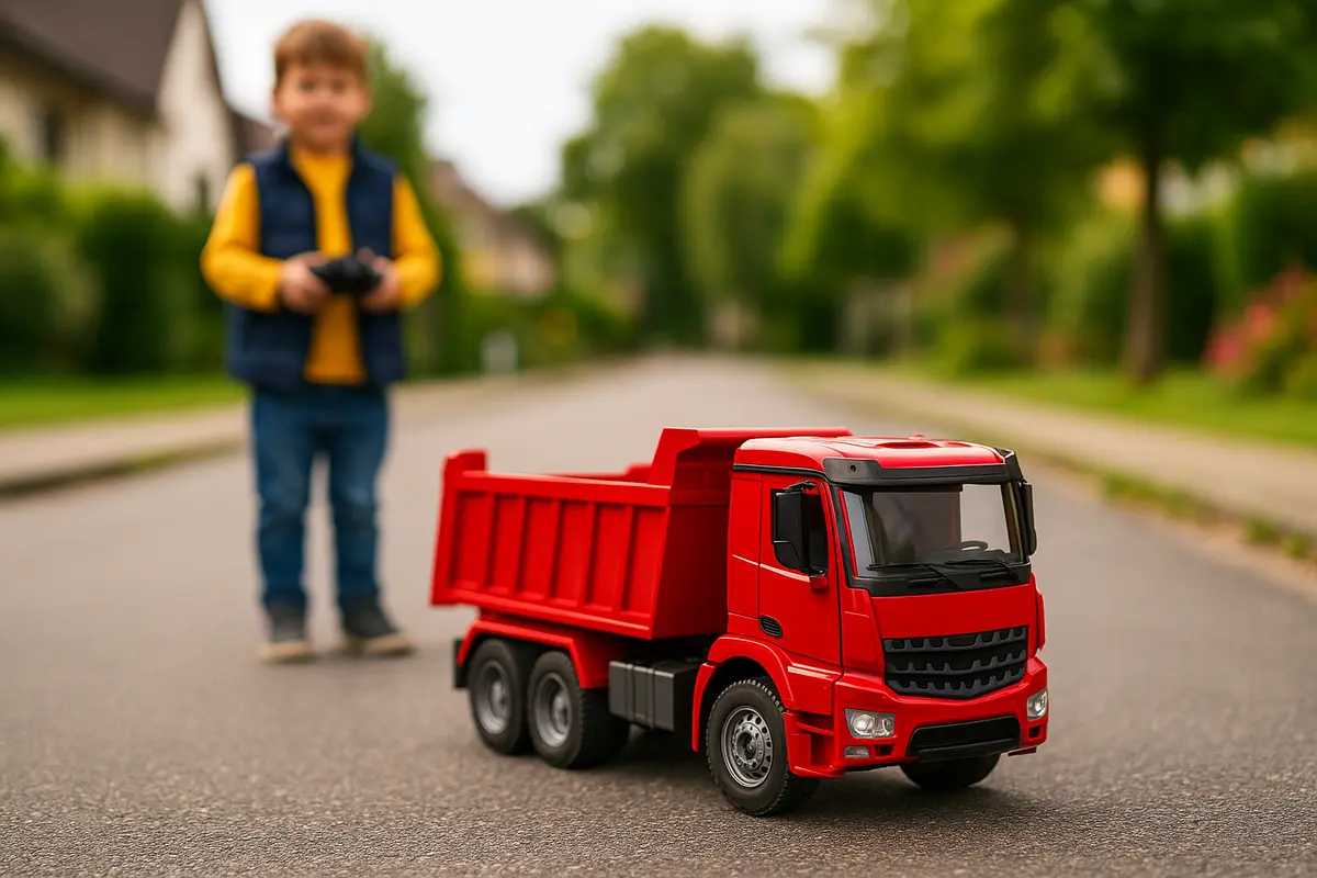roter-rc-lkw-auf-der-straße